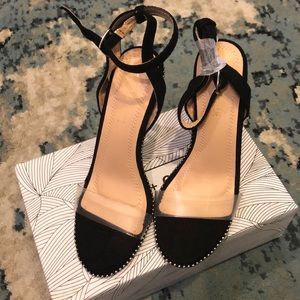 Chase & Chloe Black Suede Studded Heels